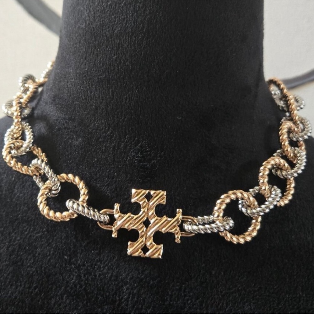 Tory Burch Textured Rope Mixed Metal Silver Gold  Necklace Bracelet Set NWT $550 - Picture 2 of 5